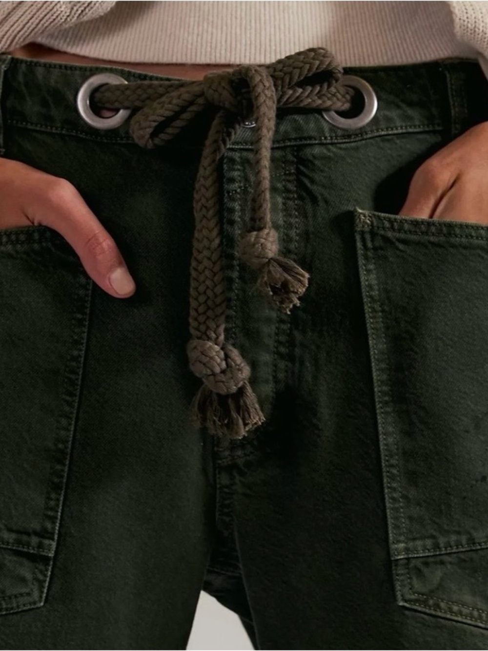 We the free Olive Green Wide-Leg Pull- On Utility Pants NWOT - Picture 3 of 9